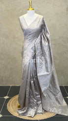 SEMI TUSSAR EMBROIDERY SAREE - Grey