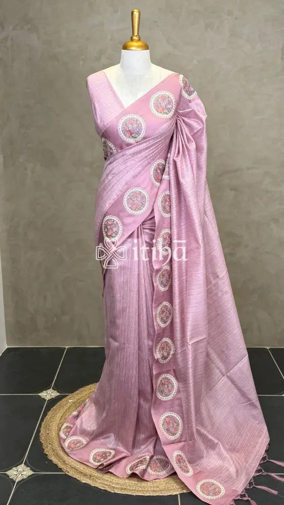 SEMI TUSSAR EMBROIDERY SAREE - LAVENDER
