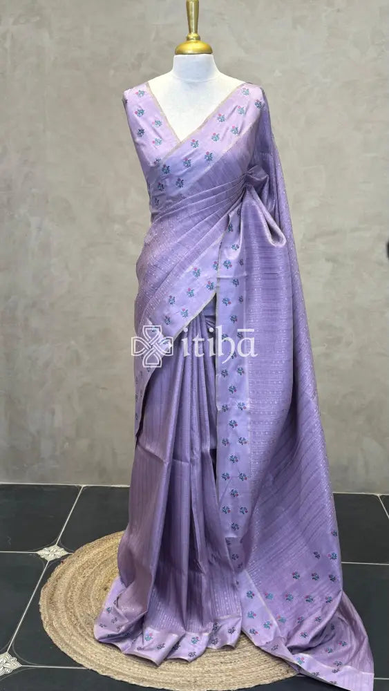 SEMI TUSSAR EMBROIDERY SAREE - LAVENDER