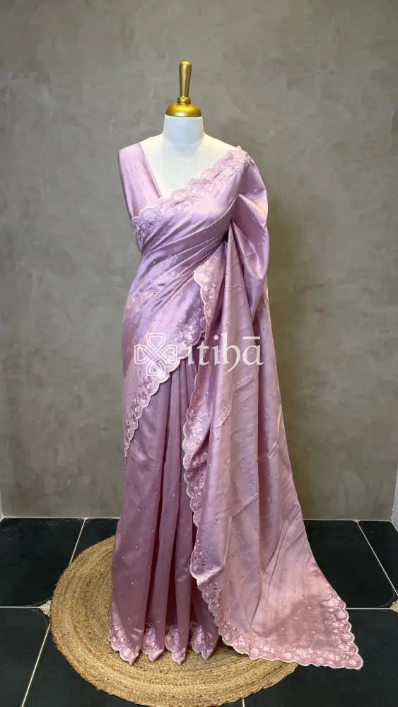 SEMI TUSSAR EMBROIDERY SAREE - LAVENDER