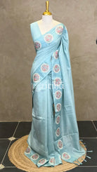 SEMI TUSSAR EMBROIDERY SAREE - LIGHT BLUE