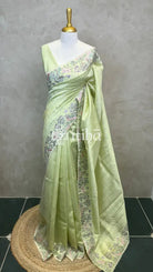SEMI TUSSAR EMBROIDERY SAREE - LIGHT GREEN