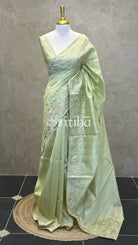 SEMI TUSSAR EMBROIDERY SAREE - LIGHT GREEN