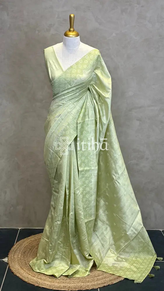 SEMI TUSSAR EMBROIDERY SAREE - LIGHT GREEN