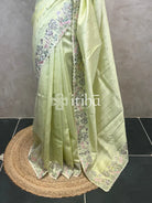 SEMI TUSSAR EMBROIDERY SAREE - LIGHT GREEN