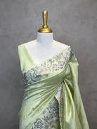 SEMI TUSSAR EMBROIDERY SAREE - LIGHT GREEN