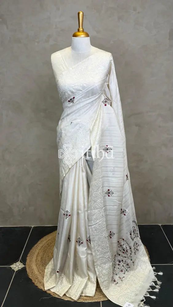 SEMI TUSSAR EMBROIDERY SAREE