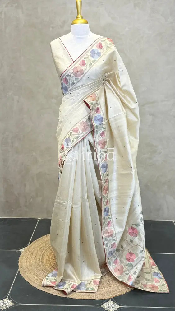 SEMI TUSSAR EMBROIDERY SAREE - MAROON