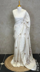 SEMI TUSSAR EMBROIDERY SAREE - MUSTARD BROWN