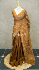 SEMI TUSSAR EMBROIDERY SAREE - MUSTARD BROWN
