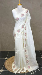 SEMI TUSSAR EMBROIDERY SAREE - OFF WHITE