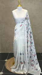 SEMI TUSSAR EMBROIDERY SAREE - PALE WHITE