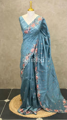 SEMI TUSSAR EMBROIDERY SAREE - PASTEL BLUE