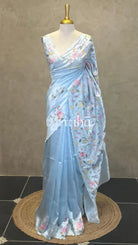 SEMI TUSSAR EMBROIDERY SAREE - PASTEL BLUE