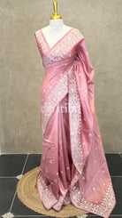 SEMI TUSSAR EMBROIDERY SAREE - PASTEL PEACH