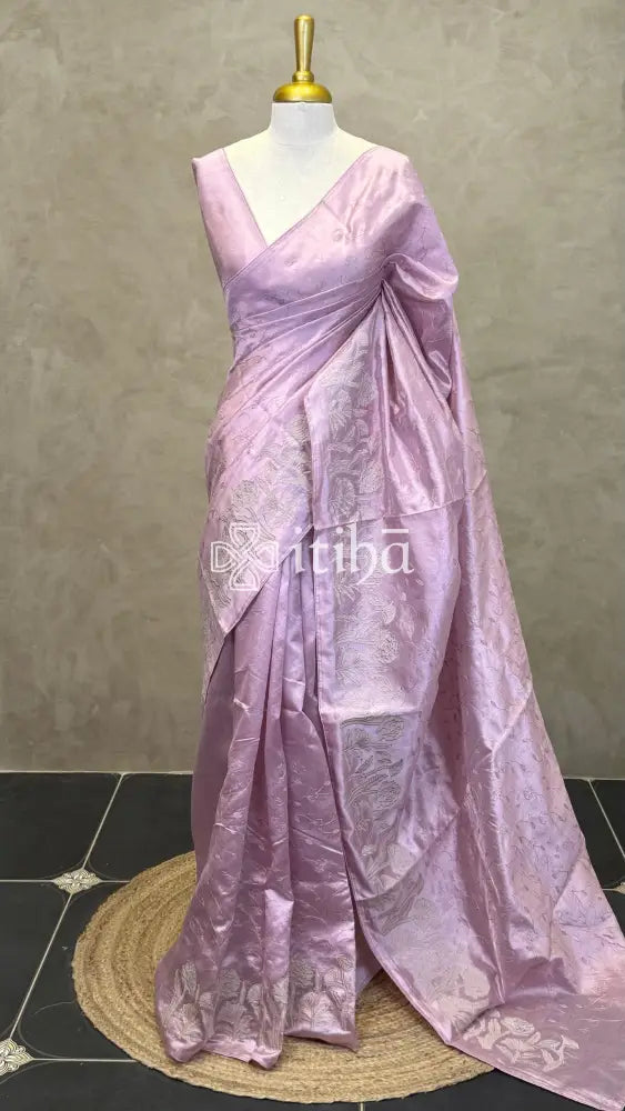 SEMI TUSSAR EMBROIDERY SAREE - PASTEL PINK