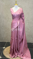 SEMI TUSSAR EMBROIDERY SAREE - PASTEL PINK