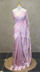 SEMI TUSSAR EMBROIDERY SAREE - PASTEL PINK
