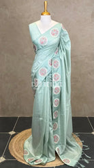 SEMI TUSSAR EMBROIDERY SAREE - PASTEL SAGE GREEN