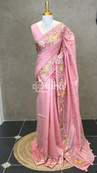 SEMI TUSSAR EMBROIDERY SAREE - PEACH PINK