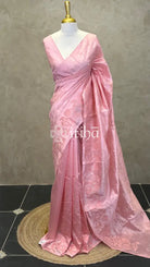 SEMI TUSSAR EMBROIDERY SAREE - PEACH PINK