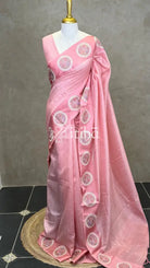 SEMI TUSSAR EMBROIDERY SAREE - PEACH PINK