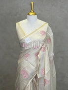 SEMI TUSSAR EMBROIDERY SAREE - PEACH PINK