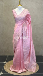 SEMI TUSSAR EMBROIDERY SAREE - Pink