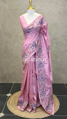 SEMI TUSSAR EMBROIDERY SAREE - Pink