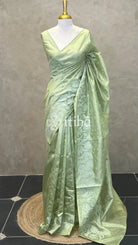 SEMI TUSSAR EMBROIDERY SAREE - PISTA GREEN