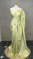 SEMI TUSSAR EMBROIDERY SAREE - PISTA GREEN