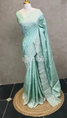 SEMI TUSSAR EMBROIDERY SAREE - SAGE MINT