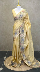 SEMI TUSSAR EMBROIDERY SAREE - Yellow