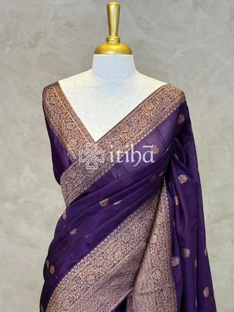 SEMI TUSSAR GEORGETTE BANARASI SAREE - DARK PURPLE