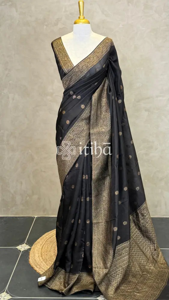 SEMI TUSSAR GEORGETTE BANARASI SAREE - Black