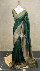 SEMI TUSSAR GEORGETTE BANARASI SAREE - BOTTLE GREEN