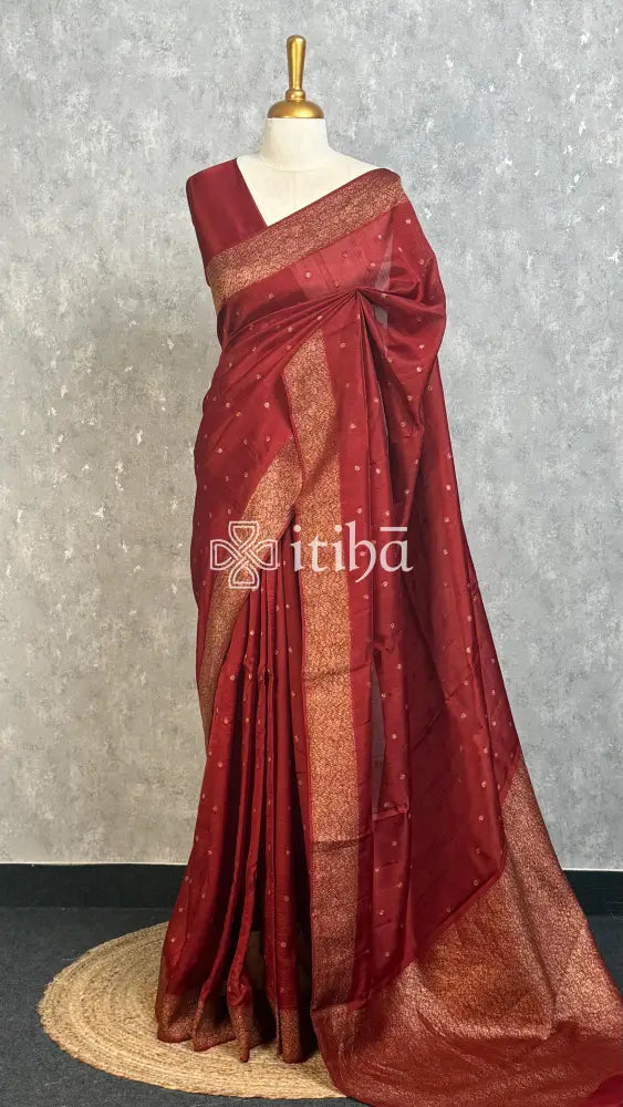 SEMI TUSSAR GEORGETTE BANARASI SAREE - BRICK MAROON