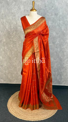 SEMI TUSSAR GEORGETTE BANARASI SAREE - BURNT ORANGE