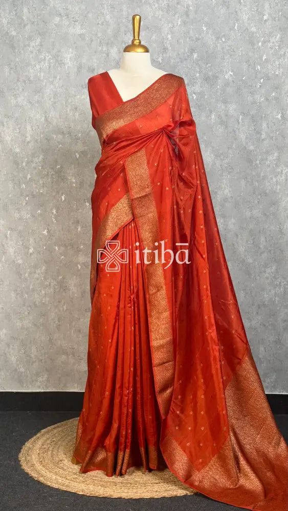 SEMI TUSSAR GEORGETTE BANARASI SAREE - BURNT ORANGE