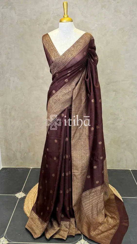 SEMI TUSSAR GEORGETTE BANARASI SAREE - coffee brown