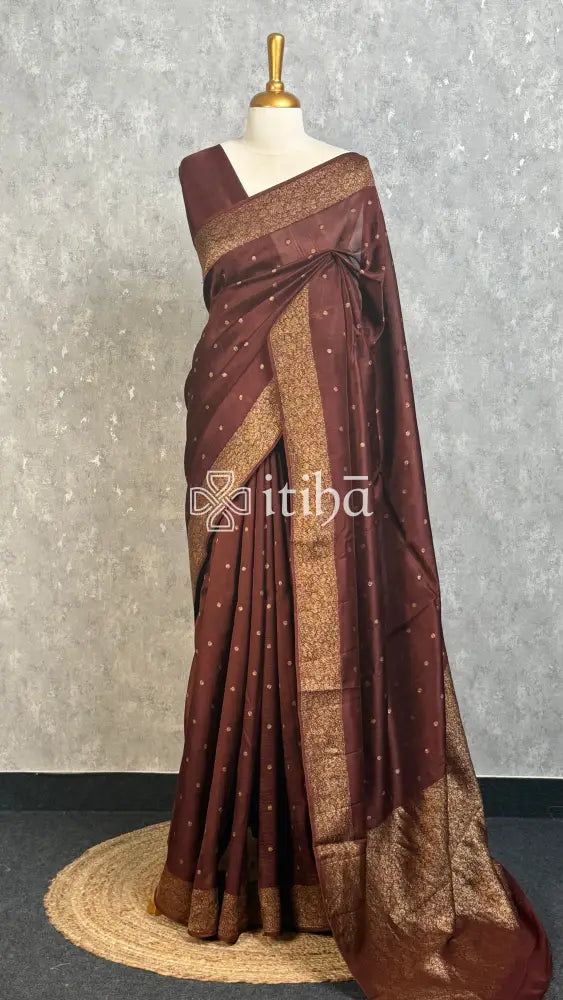 SEMI TUSSAR GEORGETTE BANARASI SAREE - coffee brown