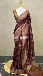 SEMI TUSSAR GEORGETTE BANARASI SAREE - DARK BROWN
