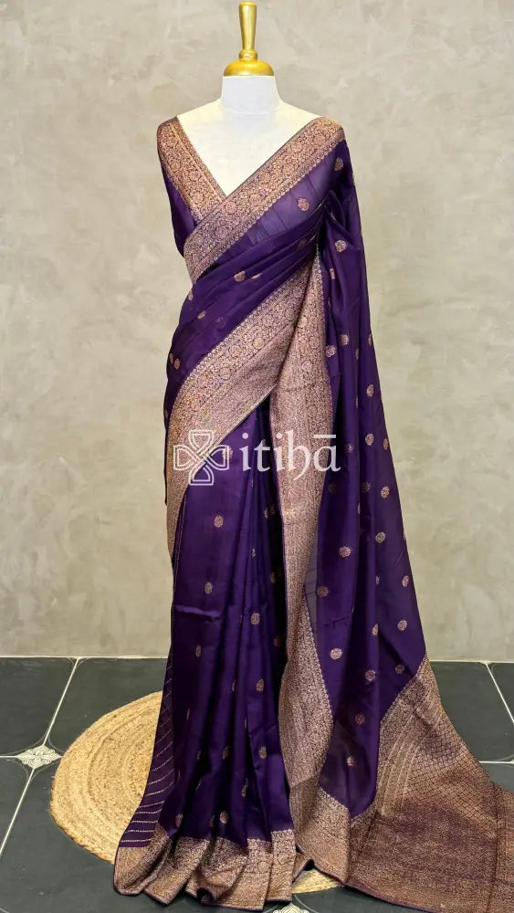 SEMI TUSSAR GEORGETTE BANARASI SAREE - DARK PURPLE