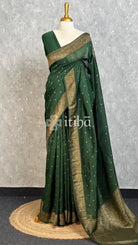 SEMI TUSSAR GEORGETTE BANARASI SAREE - DEEP GREEN