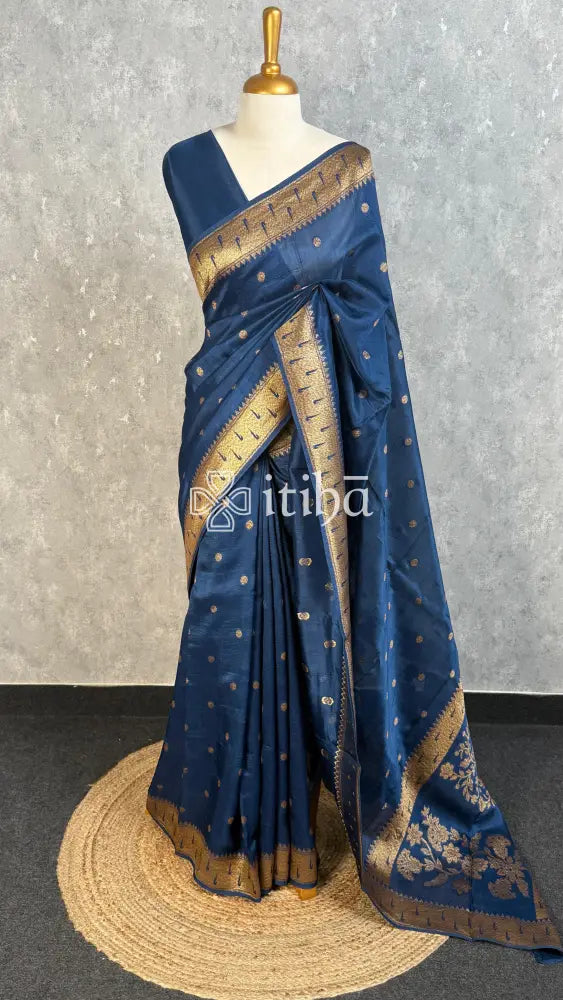 SEMI TUSSAR GEORGETTE BANARASI SAREE - MIDNIGHT BLUE