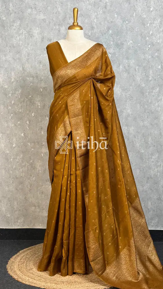 SEMI TUSSAR GEORGETTE BANARASI SAREE - MUSTARD BROWN