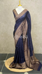 SEMI TUSSAR GEORGETTE BANARASI SAREE - NAVY BLUE
