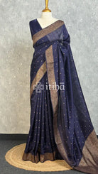 SEMI TUSSAR GEORGETTE BANARASI SAREE - NAVY BLUE