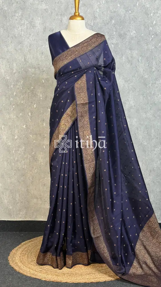 SEMI TUSSAR GEORGETTE BANARASI SAREE - NAVY BLUE