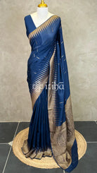 SEMI TUSSAR GEORGETTE BANARASI SAREE - PEACOCK BLUE